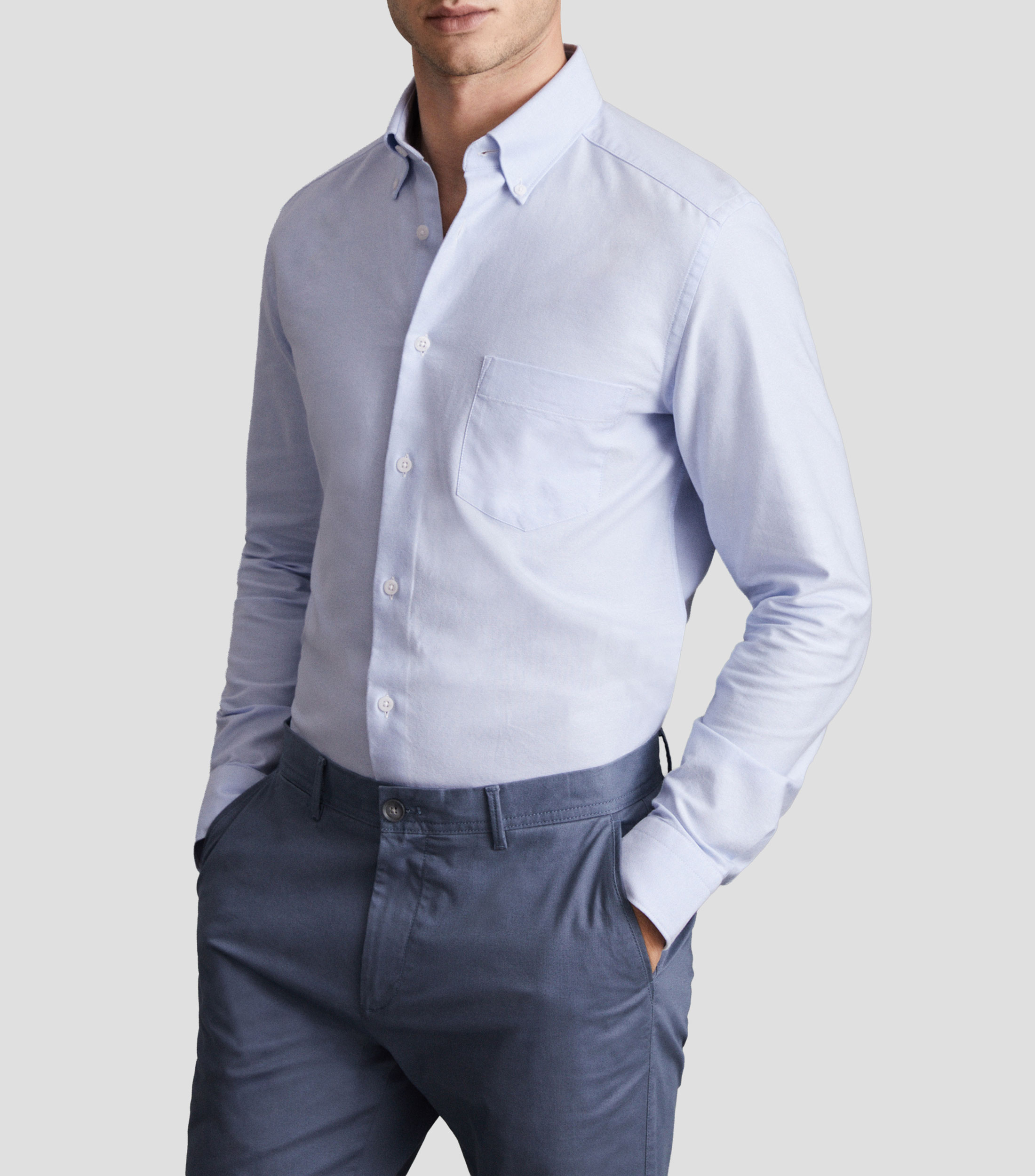 Camisa de vestir lisa con manga larga Hombre